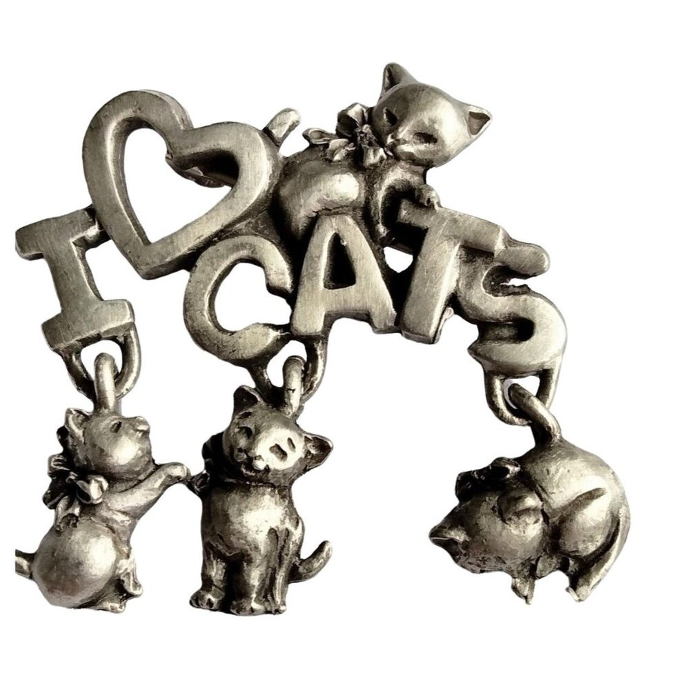 Spoontiques Pin Art I Love Cats Brooch Dangle Kittens Signed Numbered 4193